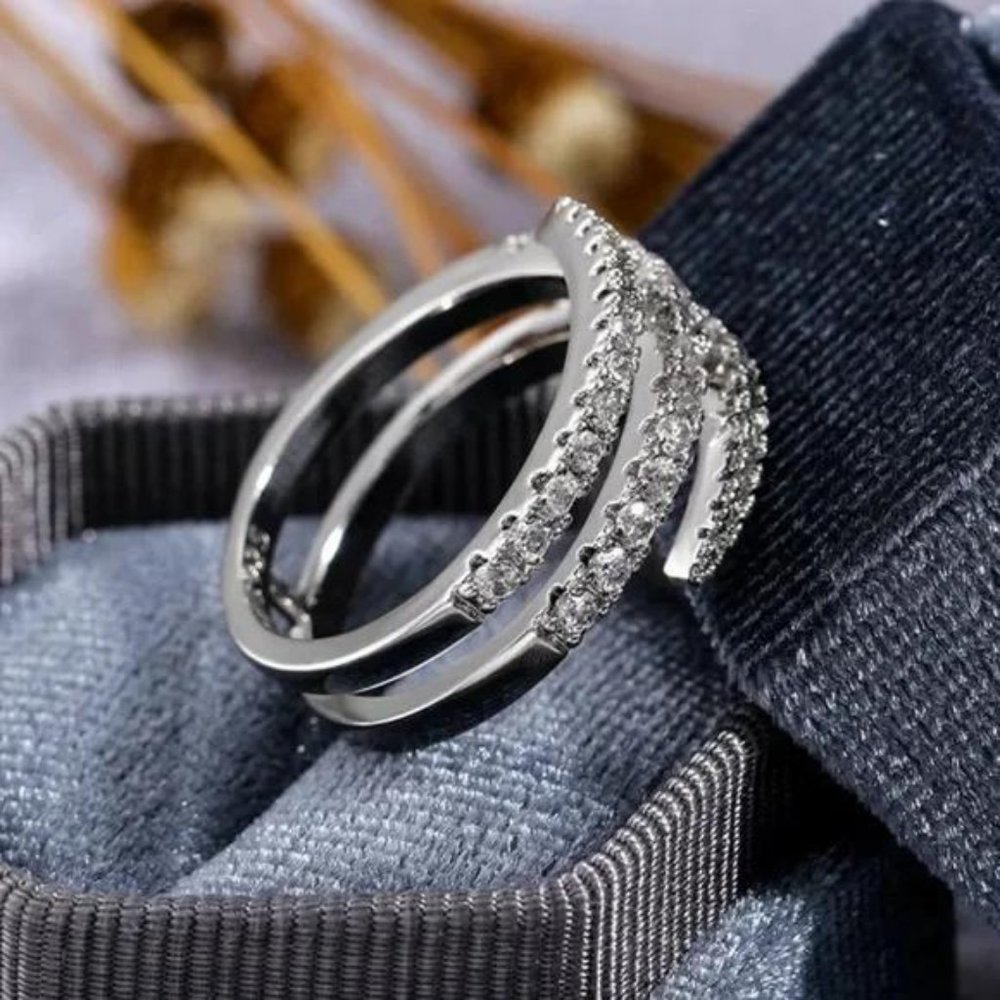 NEW 3 LAYER 925 STERLING SILVER DIAMOND RING - Picture 3 of 7